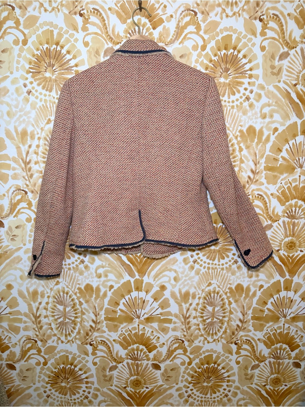 Anne Klein Tweed Blazer Jacket Pink Navy Trim Frayed Edge Career Preppy - Picture 5 of 14